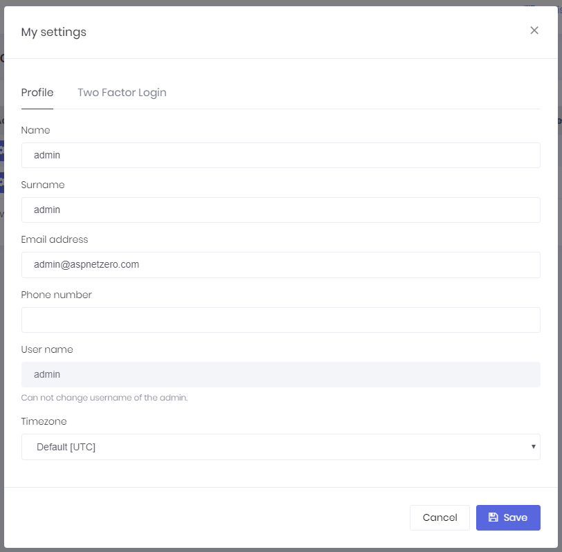 User settings User settings